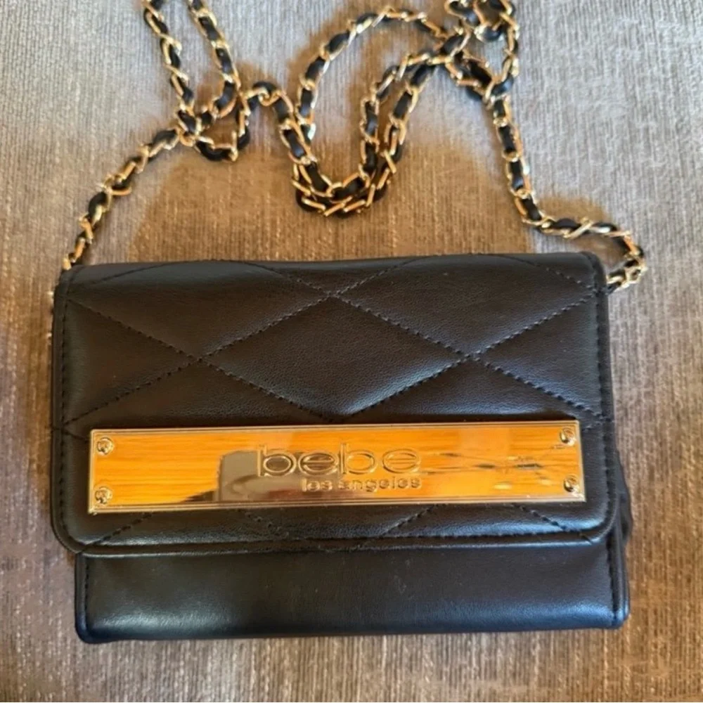 Bebe Black Quilted Crossbody with Gold Accent - Picture 3 of 7